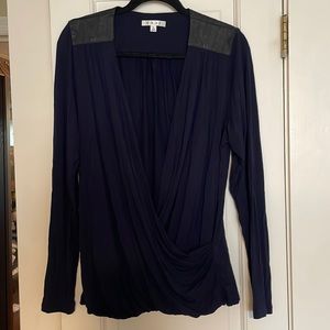 Cabi navy top with “leather” detail